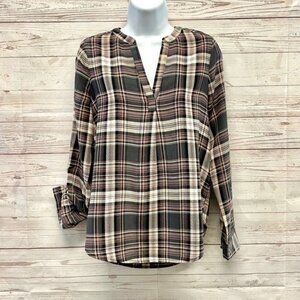 Joie Plaid Coralle Silk Popover Blouse in Caviar New!